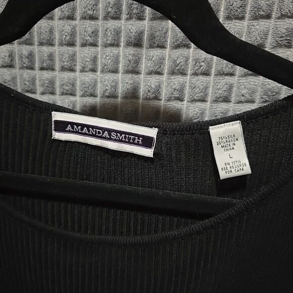 SOFT Black Silk Ribbed Sweater Top Lg 3/4 Sleeve Lightweight Stretch Capsule 90s - Picture 3 of 9